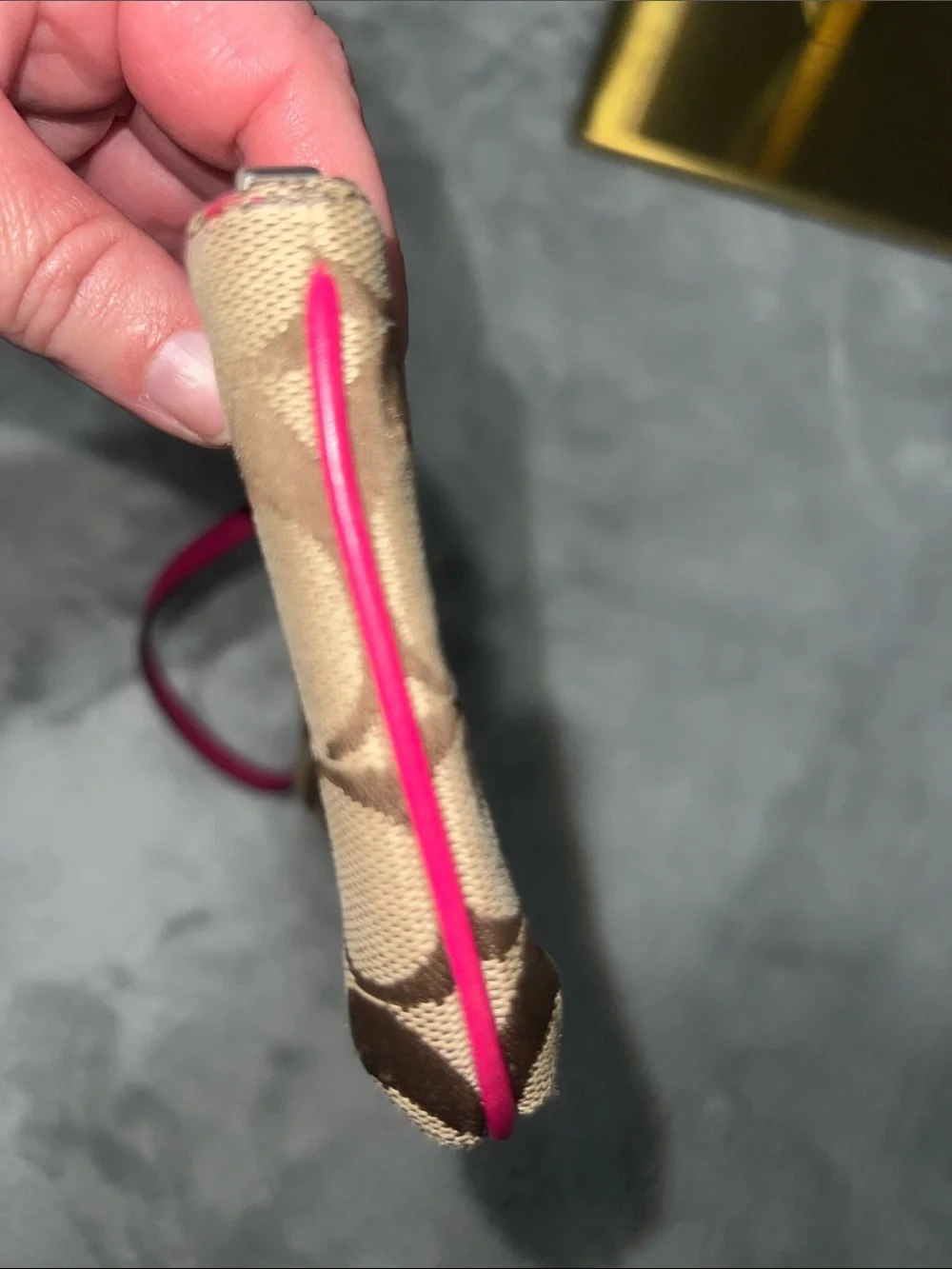 Coach Brown Signature Canvas Wristlet with Pink Trim & hangtag